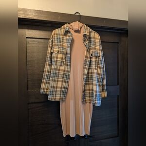 Plaid Women's Shirt With Tan Long Sleeve Dress